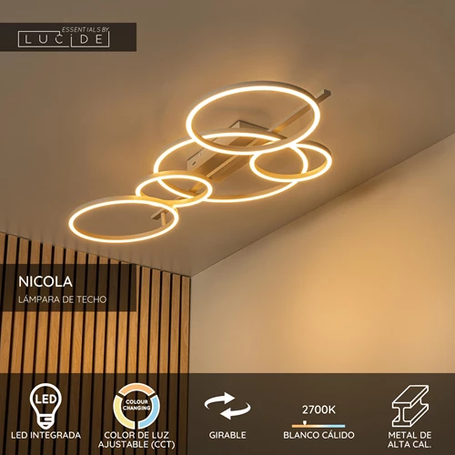 Lucide NICOLA - Lámpara de techo - LED - CCT - 1x37W 2700K/4000K - Taupe | Essential - USP